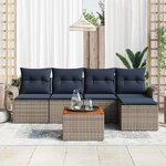 vidaXL Ensemble de canapé de jardin avec coussin 6 Pièces Gris polyrotin