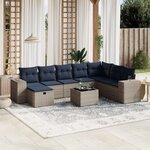 vidaXL Salon de jardin 9 Pièces avec coussins gris résine tressée