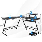 Bureau d'angle forme de l - 126 5 x 130 x 94 cm avec rangement pour cpu etagère pour ecran et plateau coulissant pour clavier 20_0004823