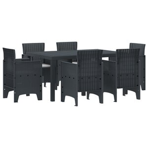 vidaXL Ensemble de Salle à Manger de Jardin de 7 Pièces avec Coussins Anthracite en Rattan Poly