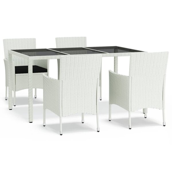 vidaXL Ensemble à manger de jardin et coussins 5 Pièces blanc poly rotin
