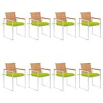 vidaXL Chaises de jardin lot de 8 avec coussins Bois de teck massif