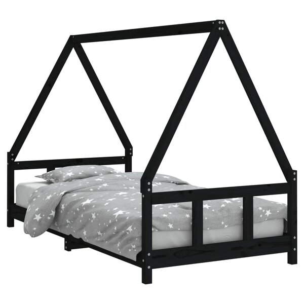 vidaXL Cadre de lit pour enfants noir 90x190 cm bois de pin massif