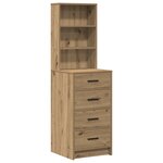 vidaXL Ensemble de table de maquillage 3 pièces avec LED en chêne fait main en bois d'ingénierie