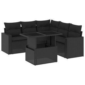 vidaXL Salon de jardin 6 Pièces avec coussins noir résine tressée