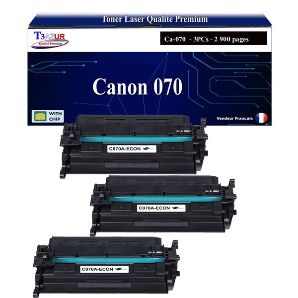 T3AZUR - 3x Toners compatibles avec Canon i-SENSYS LBP243dw  LBP246dw  MF461dw  MF463dw  MF465dw  X1440i  X1440iF  X1440P  X1440Pr remplace Canon 070 Noir - 2 700 pages