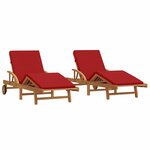 vidaXL Chaises longues 2 Pièces avec coussins et roues en bois massif d'acacia.