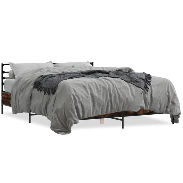 vidaXL Cadre de lit chêne fumé 160x200 cm bois d'ingénierie et métal