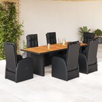 vidaXL Ensemble à manger de jardin coussins 7 Pièces noir résine tressée