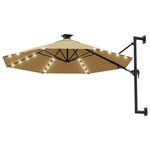 vidaXL Parasol mural avec mât métallique et LED 300 cm Taupe