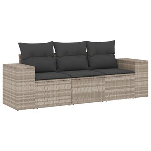 vidaXL Salon de jardin avec coussins 3 Pièces gris clair résine tressée