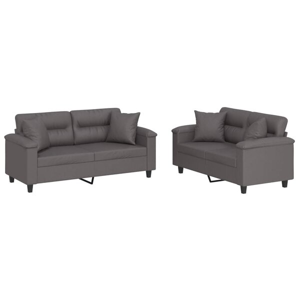 vidaXL Ensemble de canapés 2 Pièces avec coussins gris similicuir