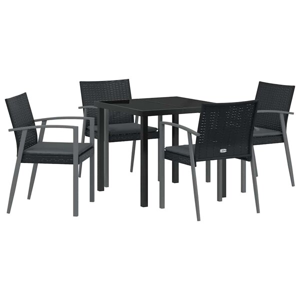vidaXL Ensemble de salle à manger pour jardin 5 Pièces Noir Poly rotin