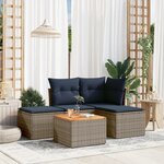 vidaXL Salon de jardin 5 Pièces avec coussins gris résine tressée