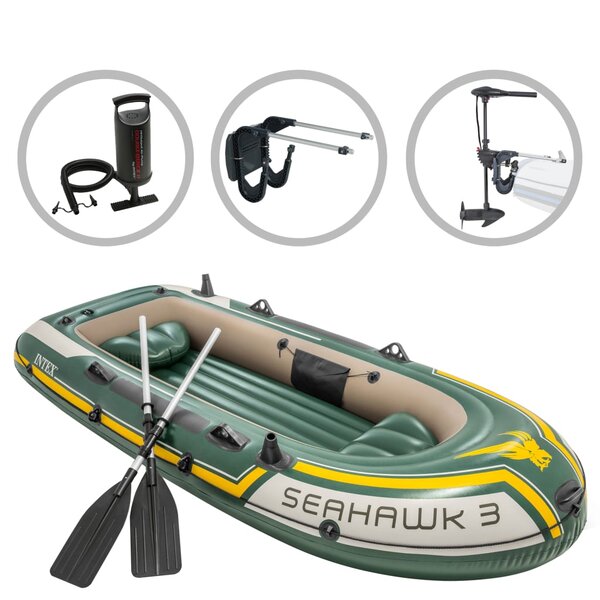 Intex Jeu de canot pneumatique avec moteur et support Seahawk 3