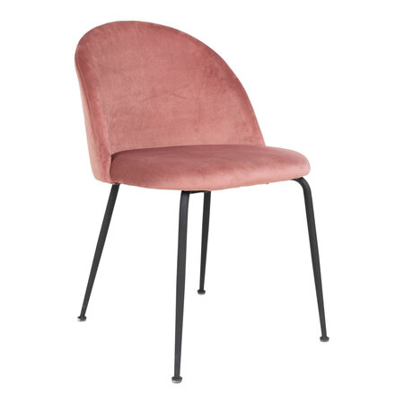 Chaise de salle à manger en velours rose avec pieds noirs