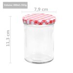 vidaXL 48 Pièces Pots à confiture Couvercle blanc et rouge Verre 400 ml