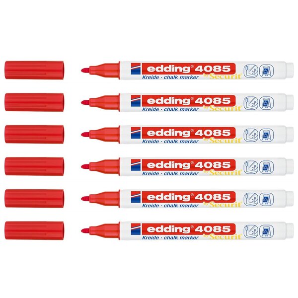 Marqueur Craie Liquide 4085 Rouge Pointe Ronde 1-2 mm x 6 EDDING
