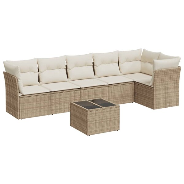vidaXL Salon de jardin avec coussins 7 Pièces beige résine tressée