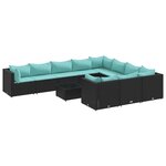vidaXL Salon de jardin 11 Pièces avec coussins noir résine tressée