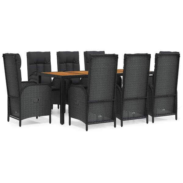 vidaXL Ensemble à manger jardin 9Pièces et coussins noir résine tressée