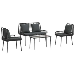 vidaXL Ensemble de meubles de jardin 4 pc Noir et Crème polyrotin