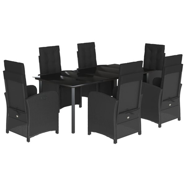 vidaXL Ensemble à manger de jardin coussins 7Pièces Noir Résine tressée