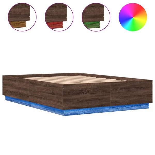 vidaXL Cadre de lit avec lumières LED chêne marron 120x200 cm