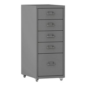 Caisson de bureau meuble de rangement pour documents dossiers fournitures de bureau à roulettes avec 5 tiroirs 69 x 28 x 41 cm gris 03_0006329