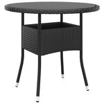 vidaXL Table de jardin Ø80x75 cm Verre trempé/résine tressée Noir