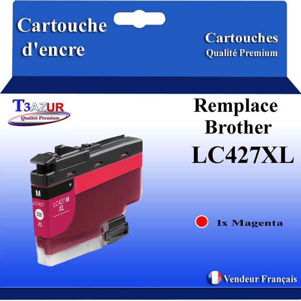 T3AZUR- Cartouche compatible avec Brother LC427 XL pour Brother MFC-J6957DW MFC-J6957DWT MFC-J6959DW Magenta