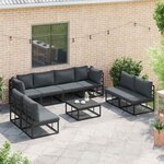 vidaXL Ensemble de canapé de jardin avec coussin 9 Pièces Noir Aluminium