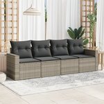 vidaXL Salon de jardin 4 Pièces avec coussins gris clair résine tressée