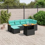 vidaXL Salon de jardin 7 Pièces avec coussins noir résine tressée
