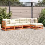 vidaXL Salon de jardin 5 Pièces avec coussins cire marron bois pin massif