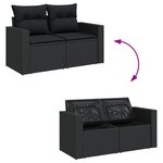 Ensemble de canapé de jardin de 11 pièces avec coussins en poly rotin noir et acacia