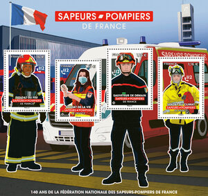 Bloc 4 timbres - Sapeurs Pompiers - Lettre Verte