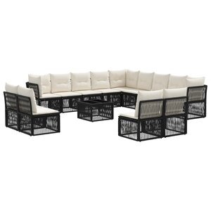 vidaXL Ensemble de canapé de jardin 14 pc Noir polyrotin