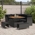 vidaXL Ensemble de canapé de jardin 8 pièces avec coussins en rotin poly noir  acacia