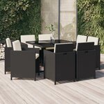 vidaXL Mobilier à dîner de jardin et coussins 9Pièces Résine tressée Noir