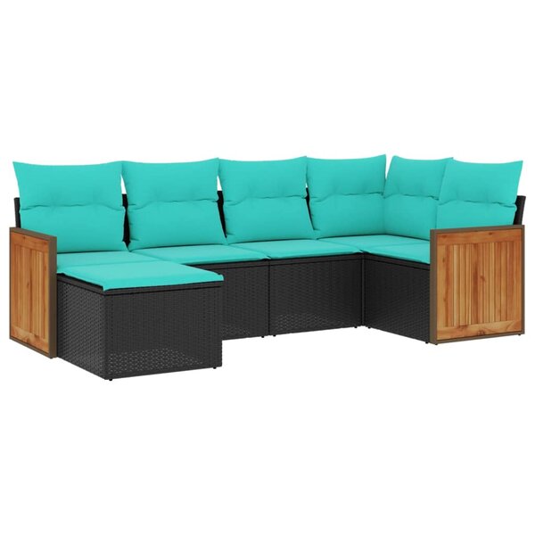 vidaXL Salon de jardin 6 Pièces avec coussins noir résine tressée