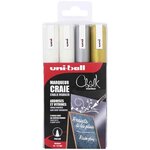 Etui 4 marqueurs craie pointe conique moyenne PWE5M/4 ASSF46 2 Blancs - Argent - Or UNI-BALL