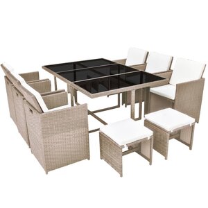 vidaXL Salon de jardin encastrable avec coussins 11 Pièces Rotin Beige