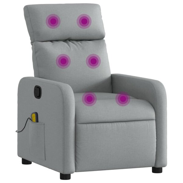 vidaXL Fauteuil inclinable de massage en tissu gris clair
