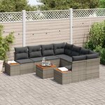 vidaXL Ensemble de canapé de jardin avec coussin 9 Pièces Gris Poly rotin