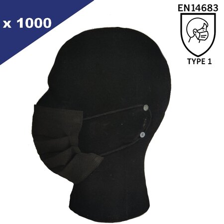 Lot de 1000 Masques Jetables Noir Type I EN14683 - 20 boites de 50 masques