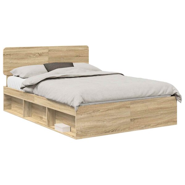 vidaXL Cadre de lit avec tête de lit Sonoma 140 x 190 cm Pin massif