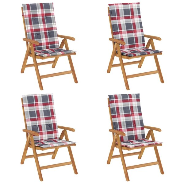 vidaXL Chaises de jardin inclinables lot de 4 et coussins bois teck