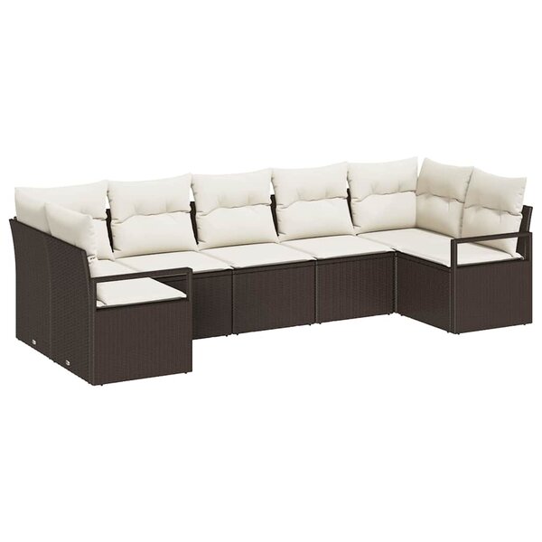 vidaXL Ensemble de canapé de jardin 7 Pièces Marron Poly rotin