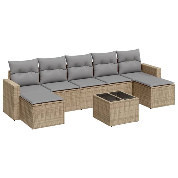 vidaXL Salon de jardin avec coussins 8 Pièces beige résine tressée
